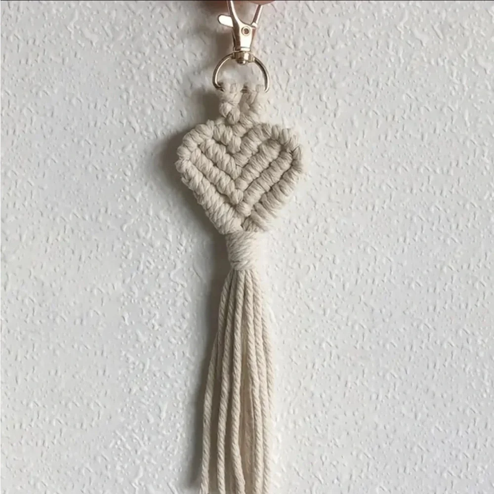 ANTHROPOLOGIE Macrame Heart Bag Charm Keychain Bohemian Purse Jewelry NEW NWT